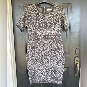 Calvin Klein Sweater Dress Animal Print Short Sleeve Grey Black Women's Medium